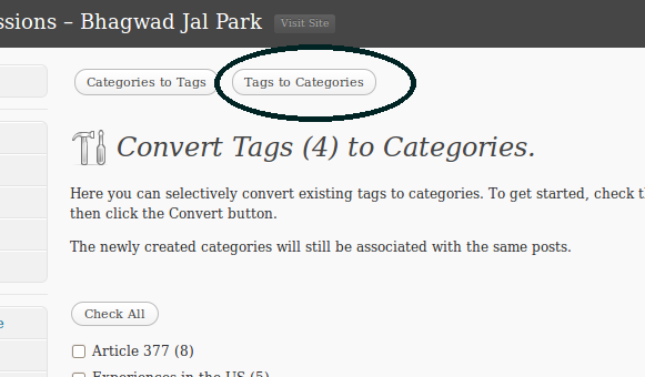 Wordpress Tags to Categories