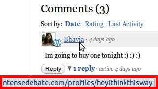 Name links to IntenseDebate profile instead of Website